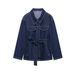 Women's Fashionable Trendy Denim Jacket Set European American Style Best Selling With Belt Lapel Versatile Clothing_ecoleips.com