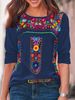 2024 Independent Station Spring/Summer New Women's Top With Bohemian Print V-neck Long Sleeved T-shirt For Women_ecoleips.com