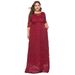 Plus Size Women's New Evening Dress Long Skirt Hollow Short Sleeve Lace Pocket Dress_ecoleips.com