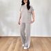Women's Color Block Two Piece Set Casual Crew Neck Short Sleeve T-Shirt And Straight Leg Pants_ecoleips.com