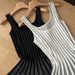 Women's Clothing Elegant Dress Square Neck Sleeveless Jacquard Short Skirt Contrast Striped Waist Knitted Dress_ecoleips.com