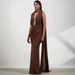 French Style Deep V Neck Pleated Slit Maxi Dress Slimming High End Evening Dinner Party Gown Long Dress_ecoleips.com