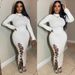 Women’s High-Neck Ribbed Long Sleeve Dress With Lace-Up Detail – Stretchy Polyester-Spandex Blend, Elegant ( & Evening Wear)_ecoleips.com