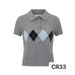 Women's Preppy French-Inspired Argyle Polo Knit Top Classic Colors Breathable Wrinkle-Resistant Short Sleeve Sweater_ecoleips.com