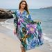 Plus Size Quick Drying Beach Cover Up Women's Loose Fit Kaftan Long Beach Robe Woven Front Design Wire Free_ecoleips.com