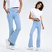 Cross border new high waist yoga denim flared pants for women, slimming, hip lifting, double pockets, sports outer wear casual pants_ecoleips.com