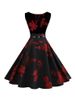 Floral Print Summer Dress Women Sleeveless Tunic Elegant Vintage Dress Belt Party Dresses Casual Sundress Vestido_ecoleips.com