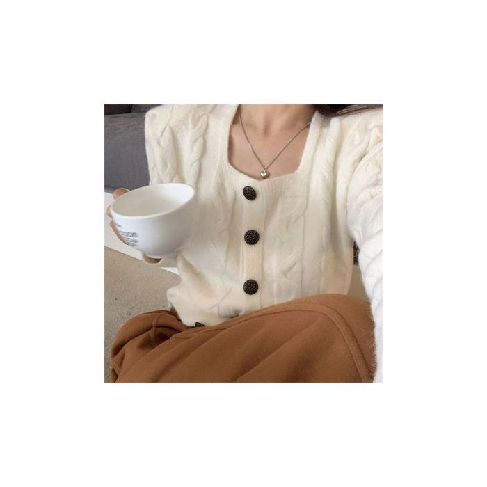 Women's Square Neck Knit Cardigan Thin Long Sleeve Open Front Sweater Casual Short Top Trendy Fashion_ecoleips.com