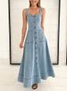 Women's Clothing New Denim Mid Length Dress Backless Sling High Waist Long Skirt Temperament Commuting_ecoleips.com