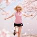 Women's Sweet Youthful Short Sleeve Polo Collar Top Color Block Pink White Raglan Sleeves Fitted Waist Wholesale_ecoleips.com