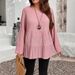 Elegant Plus Size Women's Casual T-Shirt - Soft Round Neck Long Sleeve Top In Pink & Dark Green (1xl-5xl)_ecoleips.com