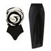 Women's High-End One Piece Swimsuit Black White Large Flower Contrasting Color Popular Swimwear For Vacation_ecoleips.com
