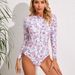 Aria Basics 2024 Model Foreign Trade One-piece Swimsuit, Long-sleeved Printed Zipper Conservative Swimsuit For Women,_ecoleips.com