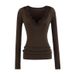 V-Neck Lace Trim Long Sleeve Tee – Slim Fit Stretch Knit Top For Women (Black/White/Purple/Milk Tea/Pink/Navy/Cocoa Brown)_ecoleips.com