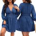 Women's plus Size Denim Dress V Neck Slim Waist Casual Fashion Mid-Length Slimming Effectiveness_ecoleips.com