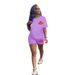 Women's Casual T-Shirt & Shorts Set – Breathable Polyester, Loose Fit, Trendy Print, Sizes S-5XL (Rosy Red/White/Black/Orange/Violet)_ecoleips.com