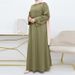 New Muslim Women's Satin Dress Middle Eastern Abaya Simple Solid Color Loose Round Neck Belt Plus Size Long Sleeve_ecoleips.com