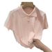 Summer Soft Women's Polo Neck Short Sleeve Knit Top Breathable Casual Shirt for Daily Wear Stylish Knitted Top_ecoleips.com