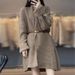 Women's Long Sleeved Sweater Jacket Thickened Mid-Length Solid Color Knitted Cardigan Loose And Lazy Style Outer Wear_ecoleips.com