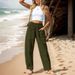Suitable For All Seasons Clothing 2024 Women's Cotton Linen Casual Vacation Style Elastic Waist Banana Cargo Pants_ecoleips.com
