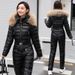Women's Clothing Elegant Women's Jumpsuit With Fur Collar - Stylish Casual One-Piece Outfit For Office & Daily Wear, Comfortable Memory Fabric_ecoleips.com