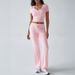 Spring And Summer Women's Wear Y2k Sporty Casual Style U-Neck T-Shirt And Long Pants Knitted Two-Piece Set_ecoleips.com