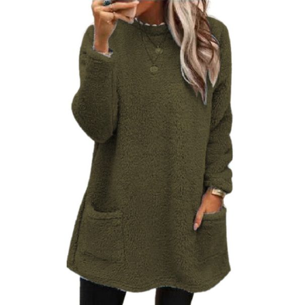 Women's Long Sleeve Pocket Plush Sweatshirt T-Shirt Top Plus Size Top Wholesale_ecoleips.com