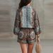 Women's Printed Long Sleeved Shorts Set Casual Two Piece Spring Summer Fashion_ecoleips.com