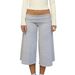 Women's Casual Fashion Fold Up Waist Cropped Wide Leg Pants Spring Summer New Arrival Style_ecoleips.com