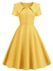 Solid Peter Pan Collar Women Dress Summer Single Breasted Elegant Vintage A Line Dress Short Sleeve Midi Party Office Sundress_ecoleips.com