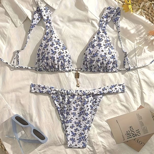 Women's Clothing Printed Lace Up Swimsuit Ladies Three Point Sexy Beach Bikini Hot Spring Swimsuit_ecoleips.com