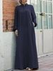 New Muslim Women's Clothing Middle Eastern Arabic Style Stand Collar Zipper Cardigan Pocket Elegant Loose Dress_ecoleips.com