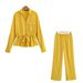 Women's Clothing Fashion Lapel Long Sleeved Shirt Wide Leg Casual Trousers_ecoleips.com
