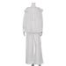 Women’s Clothing Ruffled One Shoulder Cardigan Women's White Shirt Loose Wide Leg Pants Fashion Suit Long Sleeve French Two Piece Suit_ecoleips.com