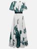 V-neck Digital Printing, String Short Sleeves, Dress, Long Dress._ecoleips.com