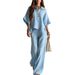 Women's Linen Wide Leg Pants Set Summer Loose Fitting Shirt Two Piece Casual Trendy European American Style Fashion 2026_ecoleips.com