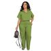 Women's Linen-Blend Office Pants Set – Breathable Short-Sleeve Shirt & Trousers For Business Casual (Black, Blue, Beige, Army Green, Dark Brown)_ecoleips.com