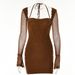Women Hot Girl Style Dress With Long Sleeves, Halter Neck & Backless Detail_ecoleips.com
