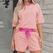 Summer New Style Loose Casual Two Piece Set for Women Versatile Striped Print Tie up European American Fashion Suit_ecoleips.com