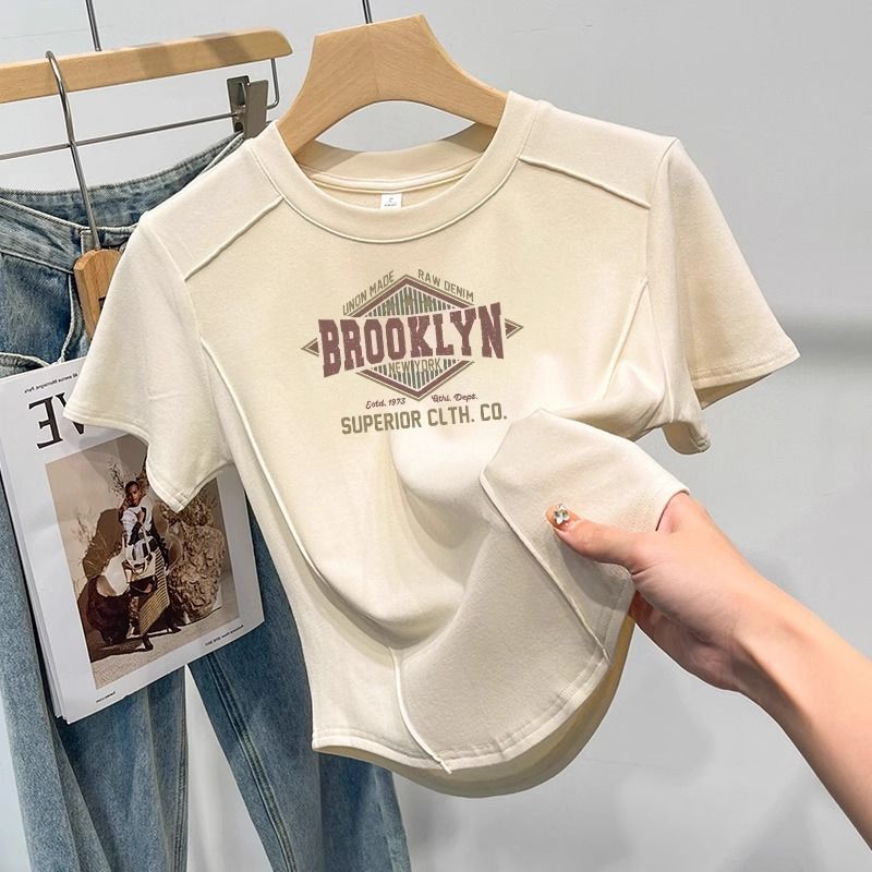 Fashionable Oversized Shoulder Short Sleeve T-Shirt Women's Casual Versatile Top for Layering Or Single Wear_ecoleips.com