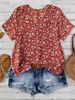 European And American Style Women's V Neck Short Sleeve Top Green Floral Casual Loose Fit Comfortable Summer Wear_ecoleips.com