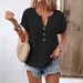 Women's Clothing Button V Neck Short Sleeved T Shirt Tops_ecoleips.com