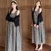 Autumn New Korean Fashion Cardigan + Plaid Vest 2-Piece Set Maternity Dress_ecoleips.com