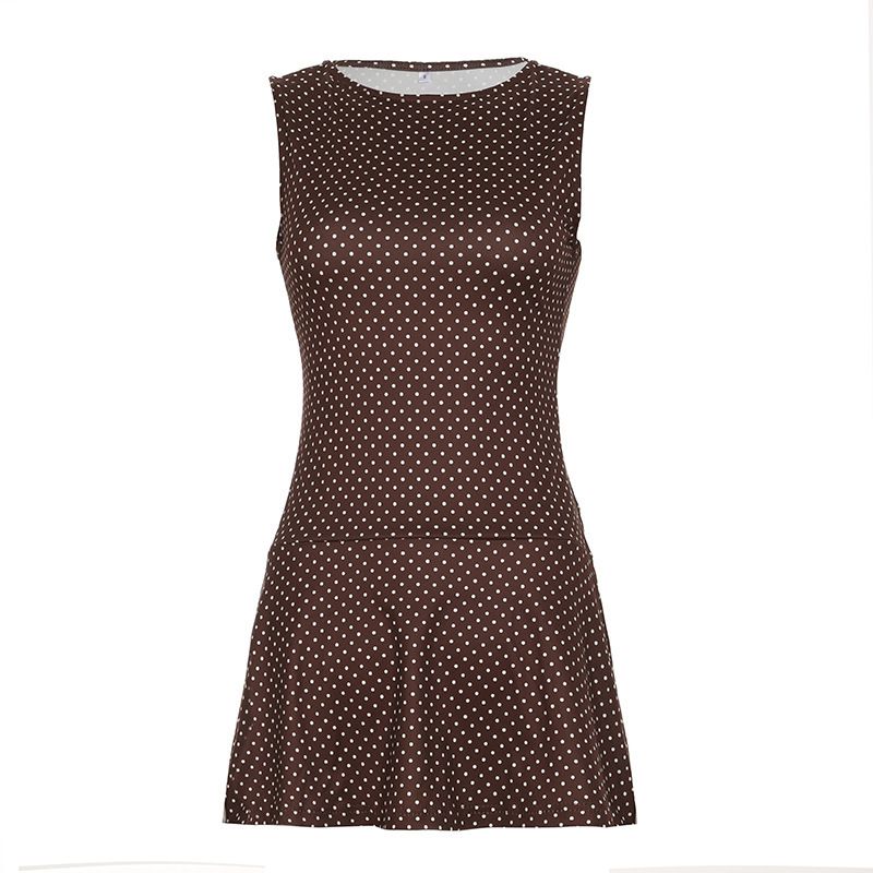 Women's Polka Dot Summer Casual Retro Hot Girl Mini European And American Sleeveless Waist-Cinching Short Dress_ecoleips.com