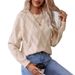 Drizzle Women's Diamond Pullover Sweater Round Neck Loose Fit Autumn Winter New Knitted Top Style_ecoleips.com