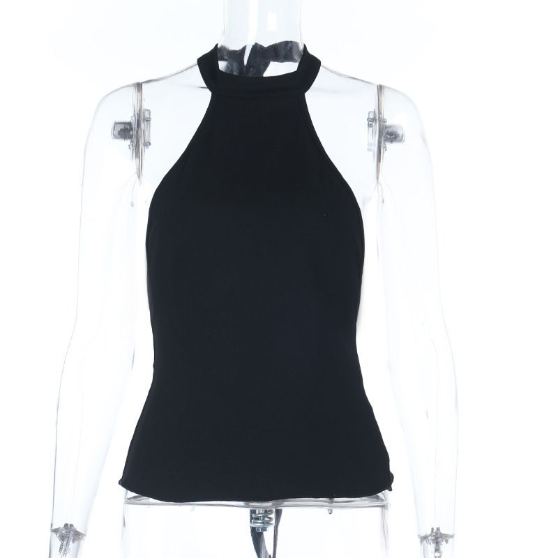 Women's Halter Neck Off-Shoulder Slim Fit Knit Vest American Style French Chic Versatile Slimming Base Tank Top_ecoleips.com