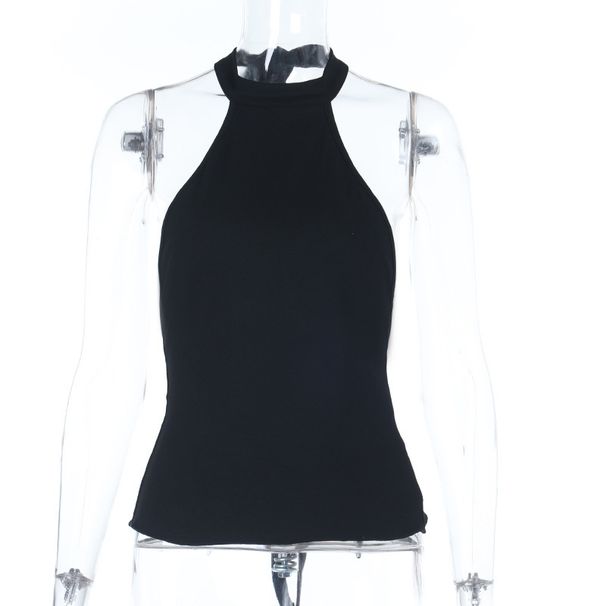 Women's Halter Neck Off-Shoulder Slim Fit Knit Vest American Style French Chic Versatile Slimming Base Tank Top_ecoleips.com