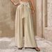 Voya Women's Fashion Summer New Solid Color Wide-leg Pants With High-waist Tie Design, Niche Casual Drapey Straight-leg Straight-leg Pants_ecoleips.com