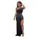 Women’s Clothing two color hot diamond sleeveless oblique shoulder slit hip stretch dress_ecoleips.com