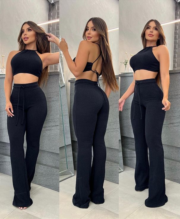New Waffle Texture Sexy Strap High Waist Fashion Casual Long Pants Set For Women_ecoleips.com